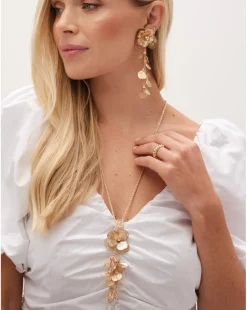 Mood Gold Crystal Laser Cut Statement Flower Drop Earrings