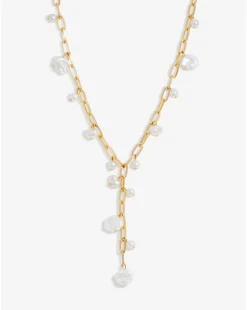 Mood Gold Flat Coin Pearl Chain Y-Drop Necklace