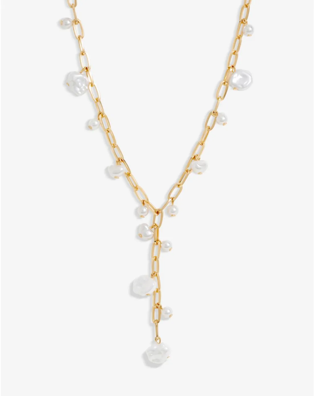 Mood Gold Flat Coin Pearl Chain Y-Drop Necklace