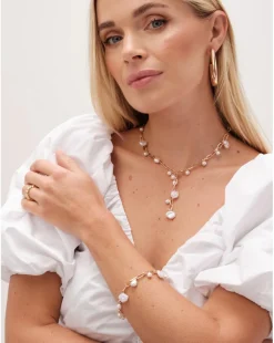 Mood Gold Flat Coin Pearl Chain Y-Drop Necklace