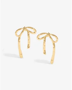 Mood Gold Hammered Polished Bow Earrings