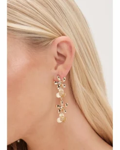 Mood Gold Mixed Flower Linear Drop Earrings