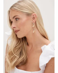 Mood Gold Mixed Flower Linear Drop Earrings