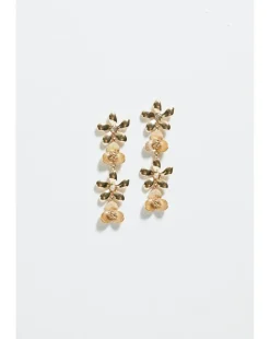 Mood Gold Mixed Flower Linear Drop Earrings