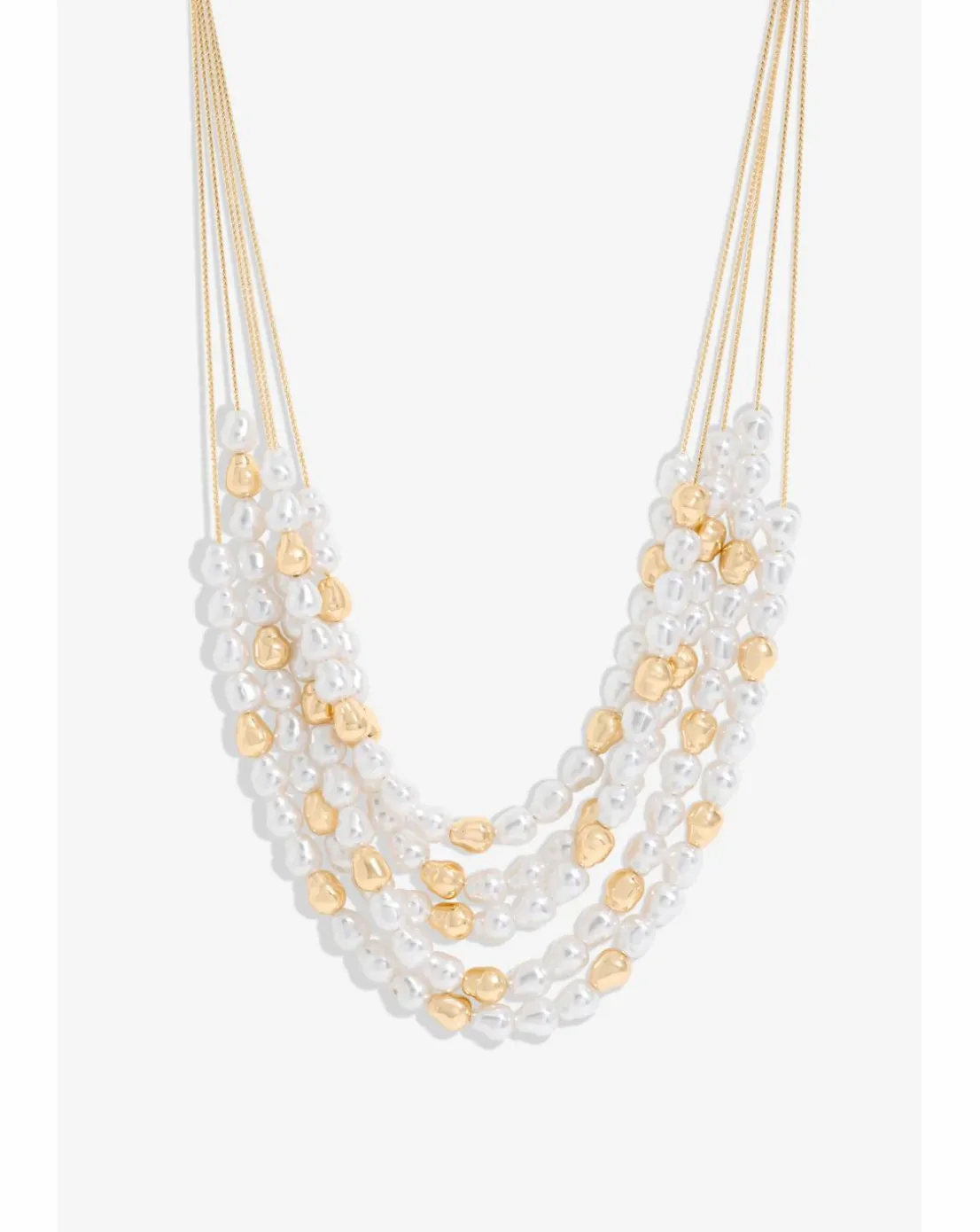 Mood Gold Pearl & Polished Multirow Necklace