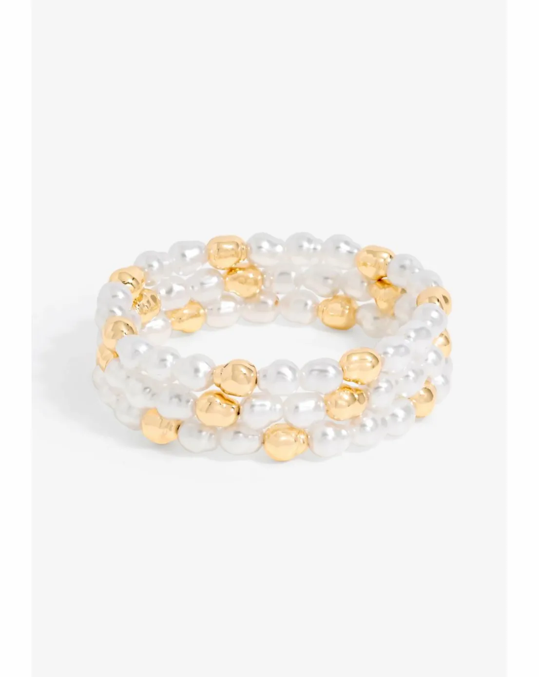 Mood Gold Pearl And Polished Stretch Bracelets - Pack Of 3