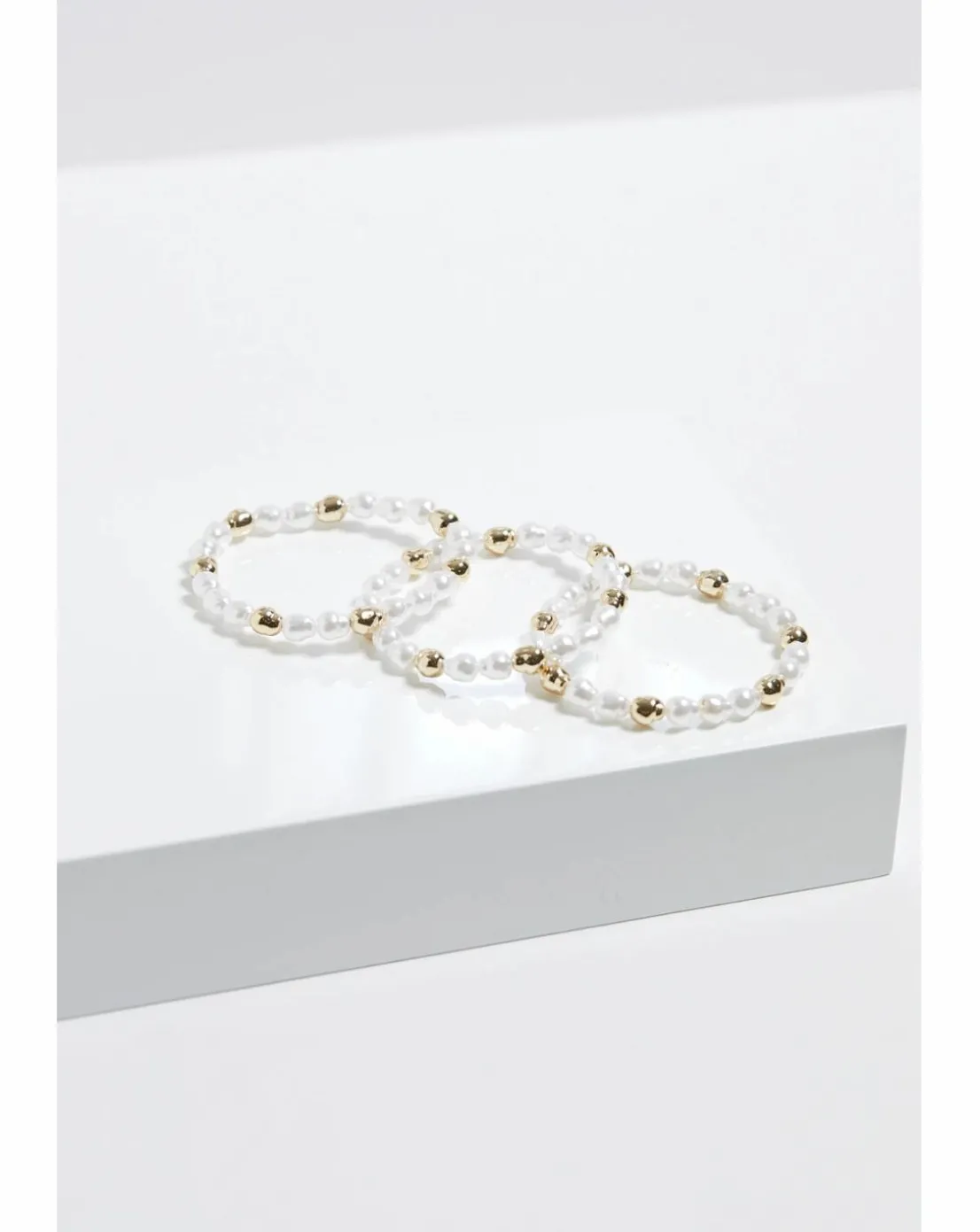 Mood Gold Pearl And Polished Stretch Bracelets - Pack Of 3
