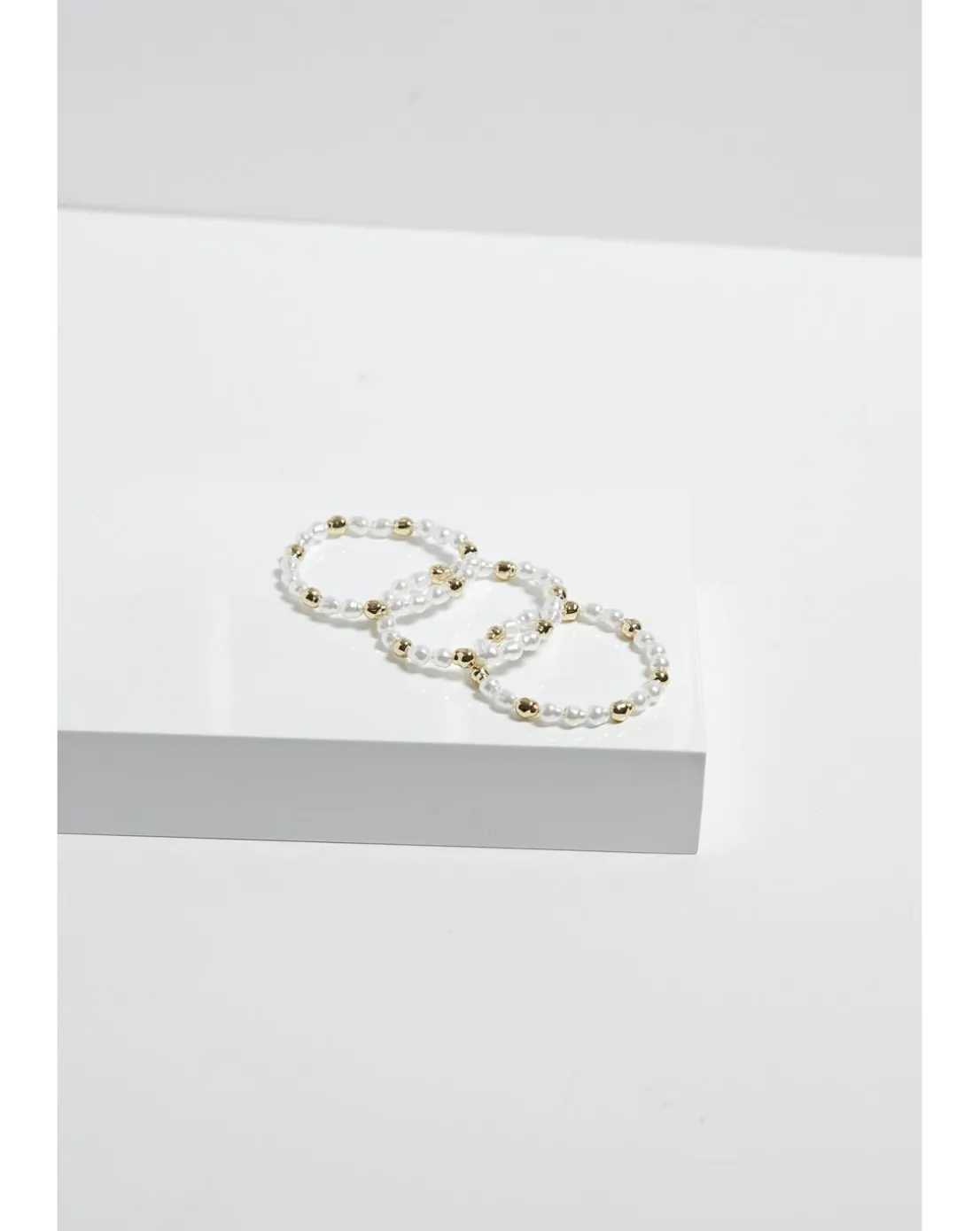 Mood Gold Pearl And Polished Stretch Bracelets - Pack Of 3
