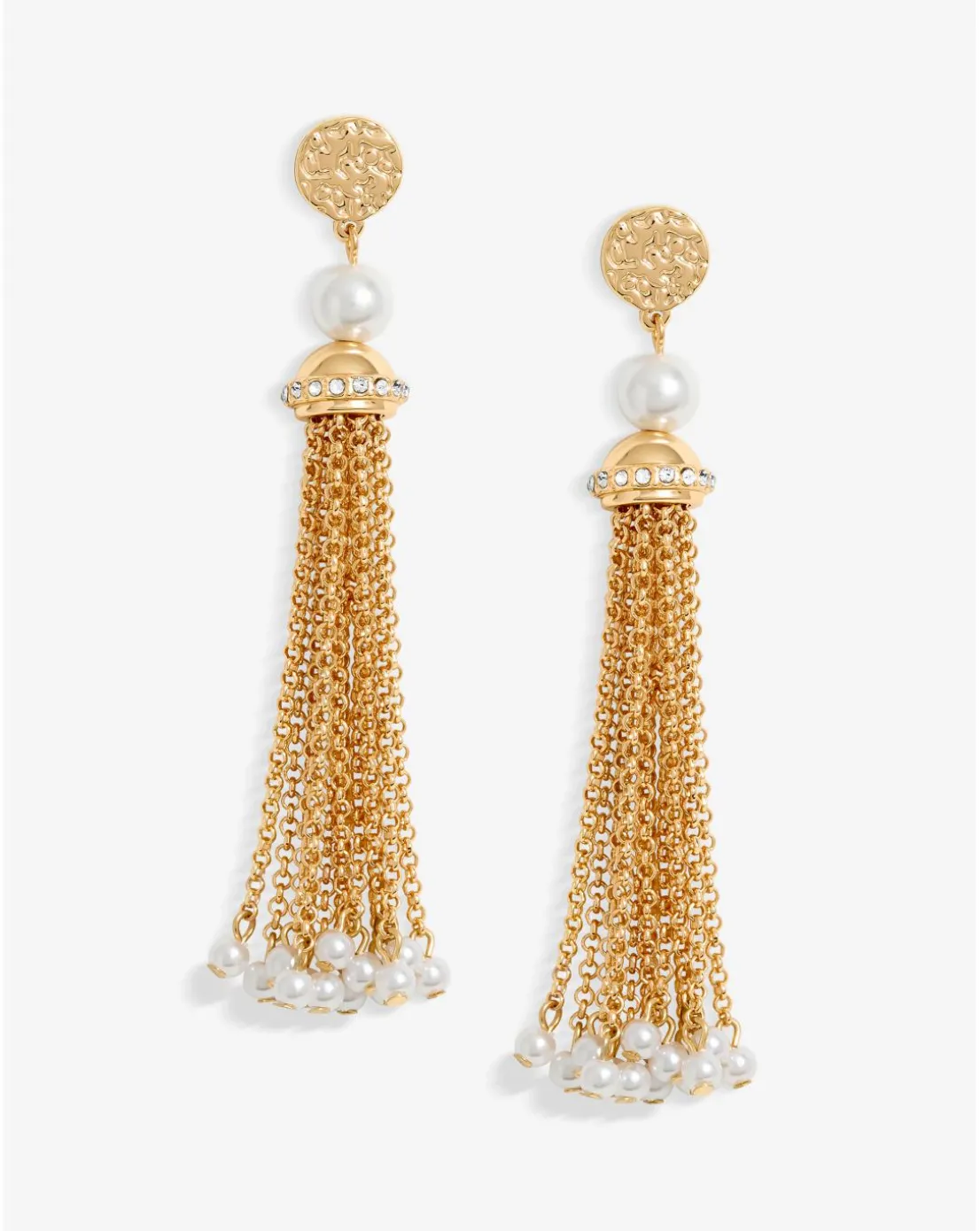 Mood Gold Pearl Chain Tassel Drop Earrings