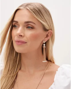 Mood Gold Pearl Chain Tassel Drop Earrings