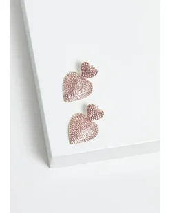 Mood Gold Pink Double Heart Drop Earrings