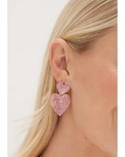 Mood Gold Pink Double Heart Drop Earrings
