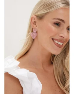 Mood Gold Pink Double Heart Drop Earrings