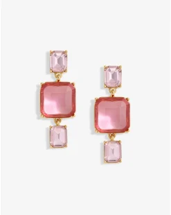 Mood Gold Pink Facet Three Drop Earrings