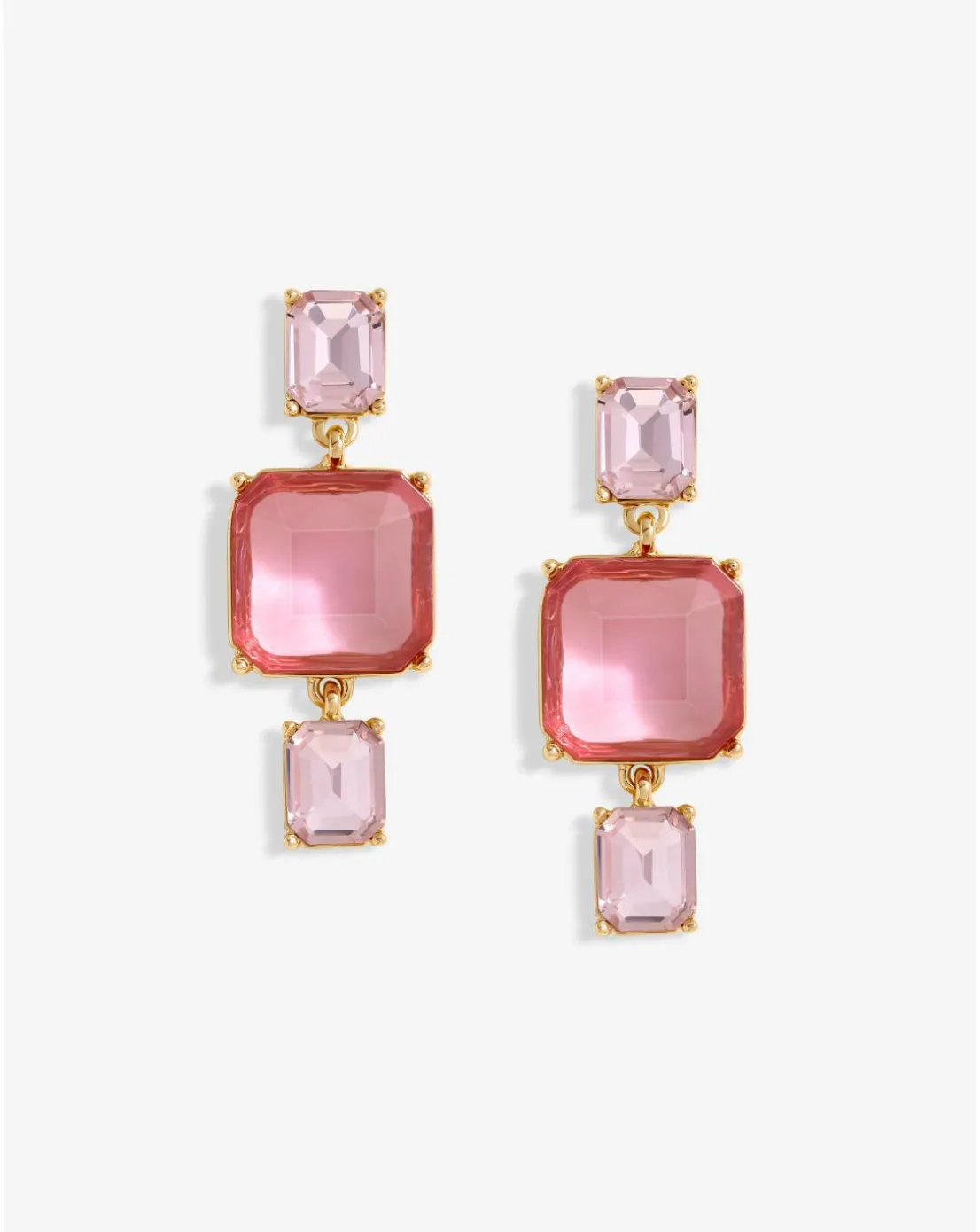 Mood Gold Pink Facet Three Drop Earrings