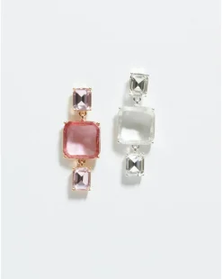 Mood Gold Pink Facet Three Drop Earrings