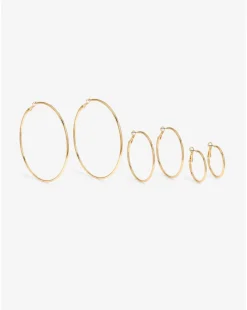 Mood Gold Polished Large Hoop Earrings - Pack Of 3