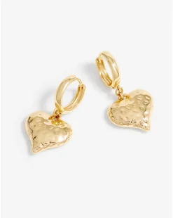 Mood Gold Polished Textured Heart Huggie Hoop Earrings