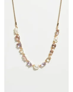 Mood Gold Romantic Crystal And Pearl Mixed Stone Allway Necklace