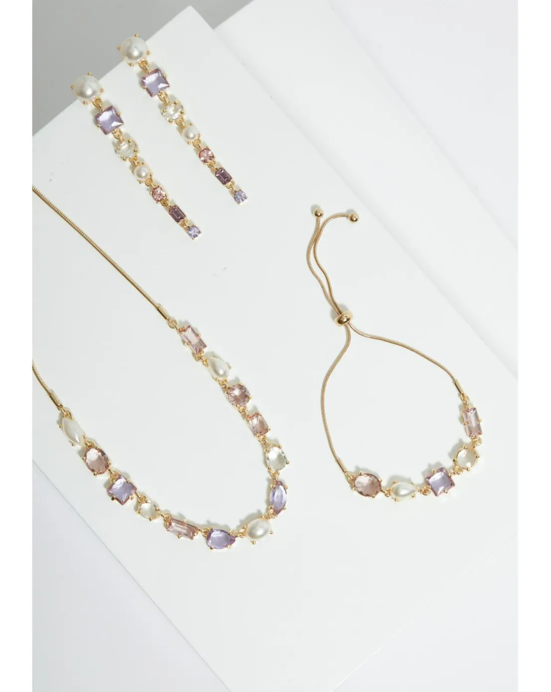 Mood Gold Romantic Crystal And Pearl Mixed Stone Allway Necklace