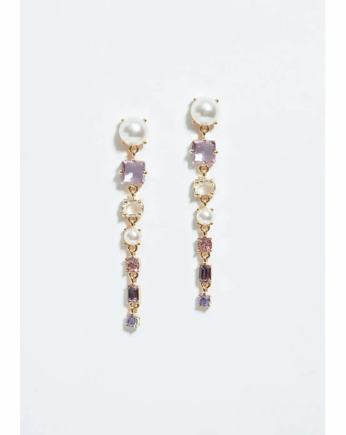 Mood Gold Romantic Crystal And Pearl Linear Drop Earrings