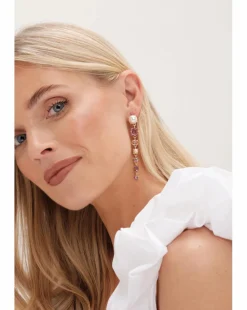 Mood Gold Romantic Crystal And Pearl Linear Drop Earrings