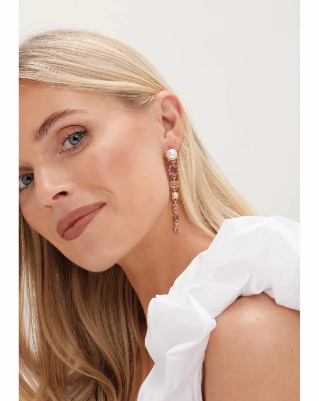 Mood Gold Romantic Crystal And Pearl Linear Drop Earrings