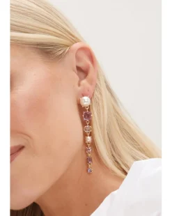 Mood Gold Romantic Crystal And Pearl Linear Drop Earrings