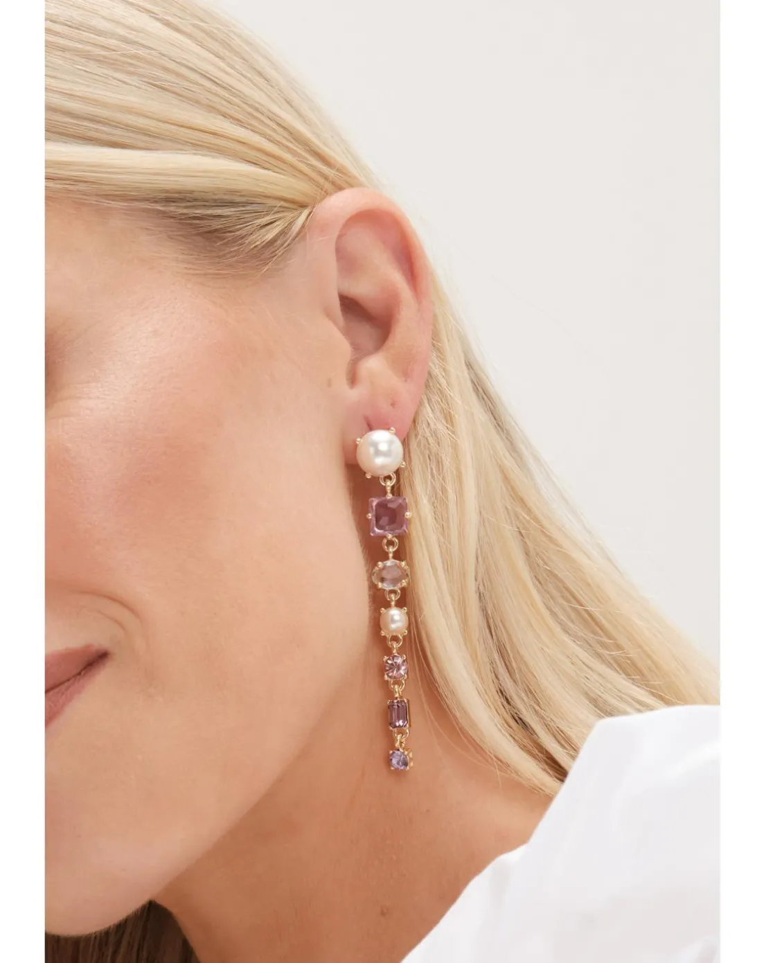 Mood Gold Romantic Crystal And Pearl Linear Drop Earrings