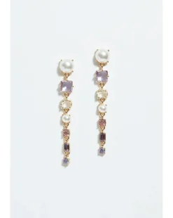 Mood Gold Romantic Crystal And Pearl Linear Drop Earrings