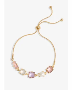 Mood Gold Romantic Crystal And Pearl Mixed Stone Toggle Bracelet