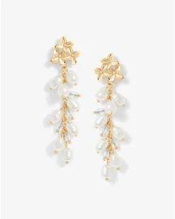 Mood Gold Triple Flower Pearl Cluster Drop Earrings
