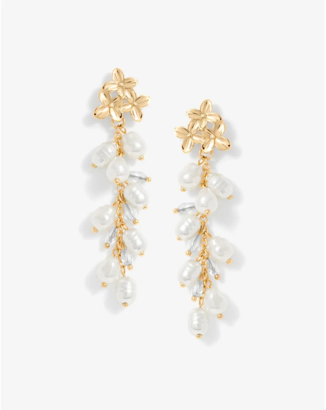 Mood Gold Triple Flower Pearl Cluster Drop Earrings