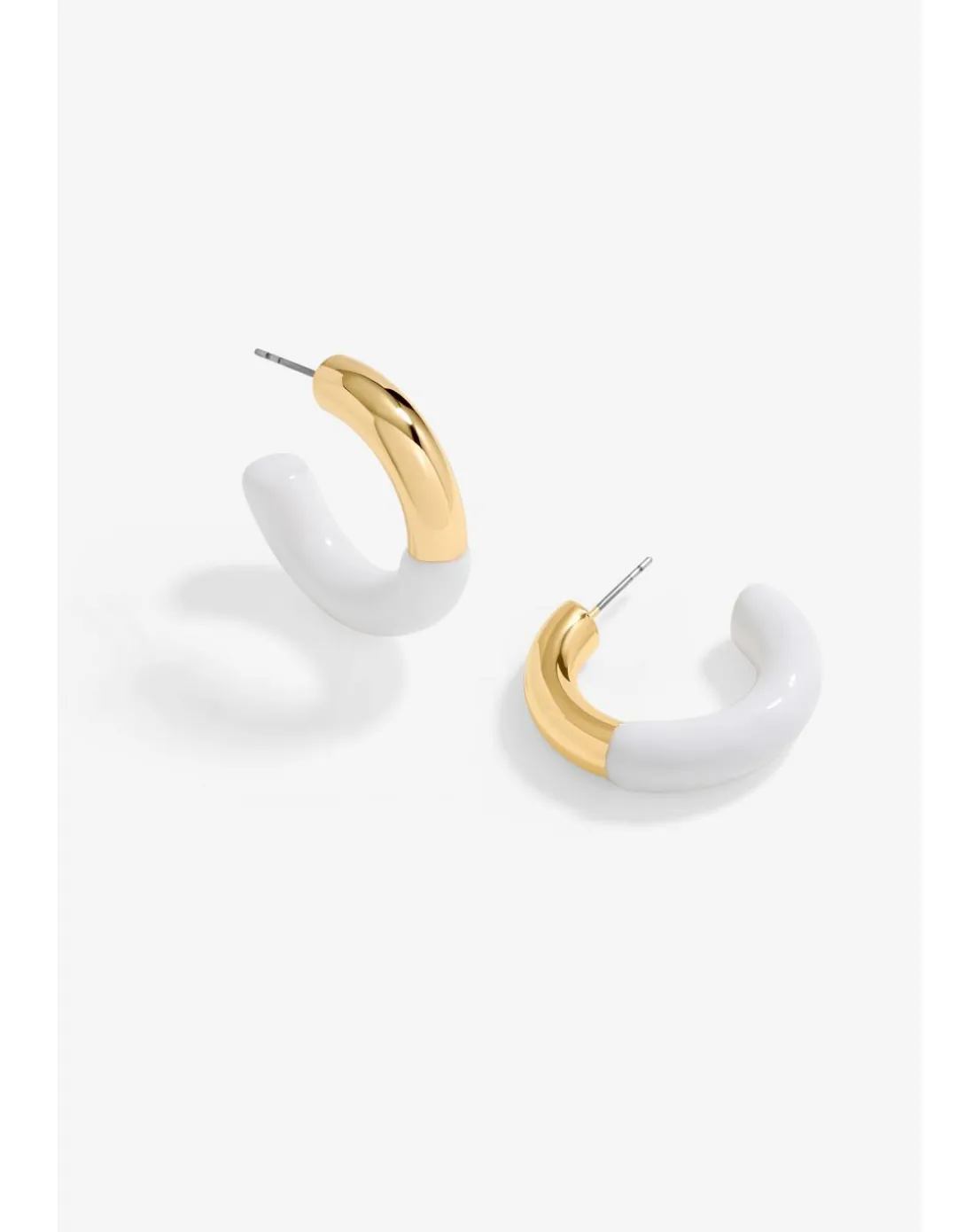 Mood Gold White Half Enamel Hoop Earrings