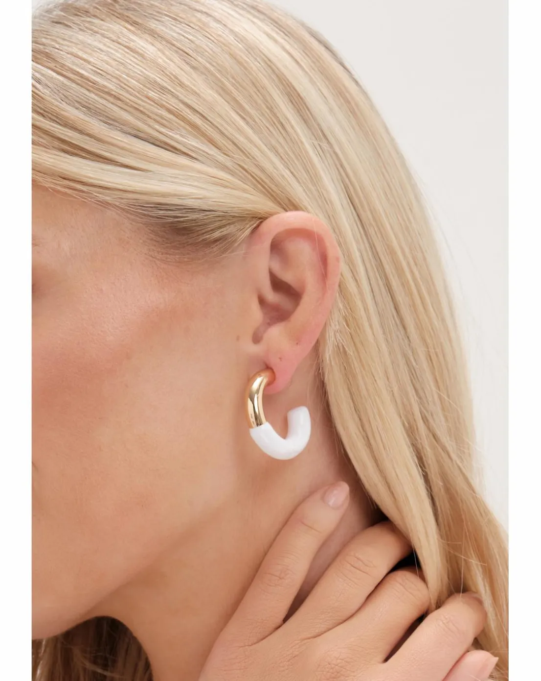 Mood Gold White Half Enamel Hoop Earrings