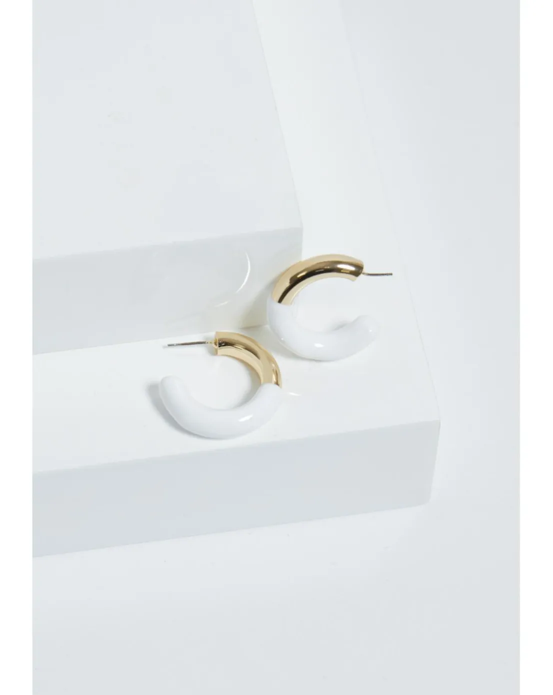 Mood Gold White Half Enamel Hoop Earrings