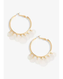Mood Gold White Shell Charm Hoop Earrings