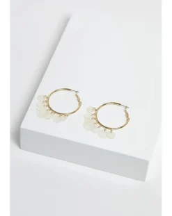 Mood Gold White Shell Charm Hoop Earrings