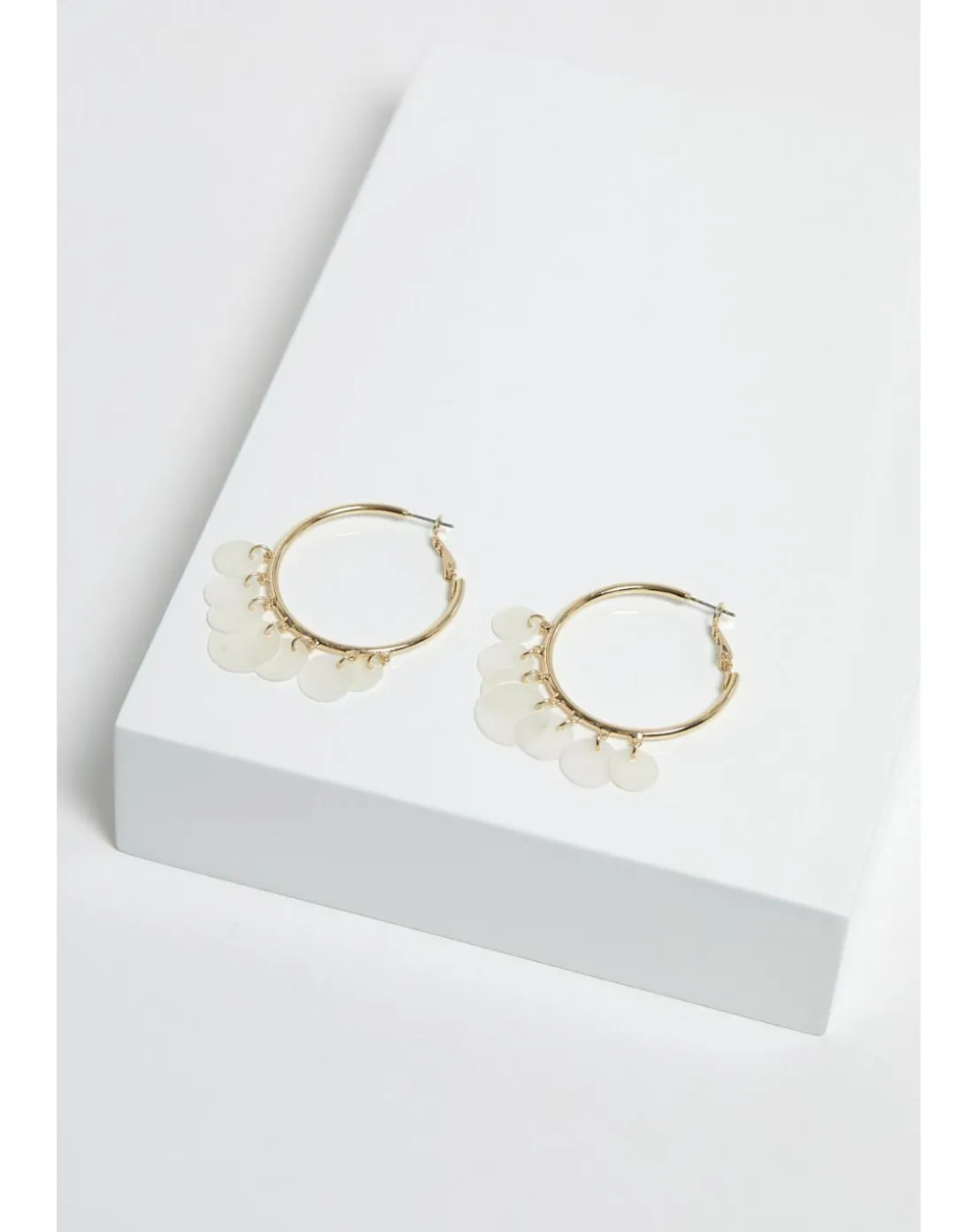 Mood Gold White Shell Charm Hoop Earrings
