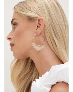 Mood Gold White Shell Charm Hoop Earrings
