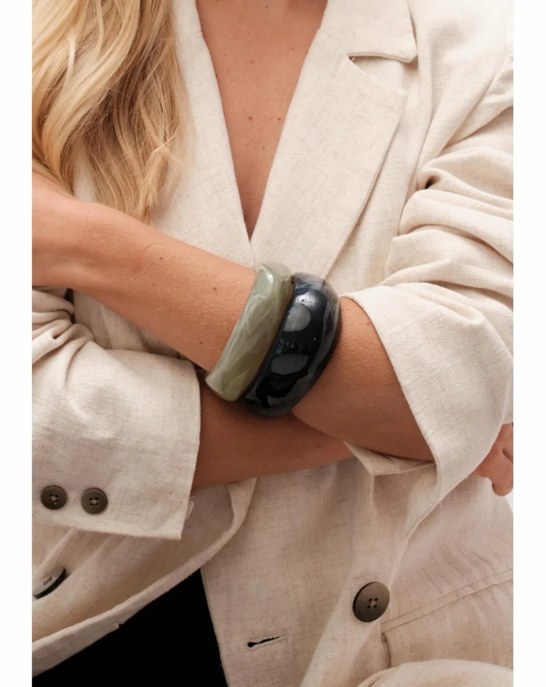 Mood Mint And Polished Resin Statement Stacker Bracelets - Pack Of 2