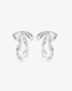 Mood Silver Polished Fluid Bow Earrings