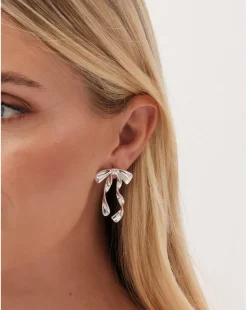 Mood Silver Polished Fluid Bow Earrings