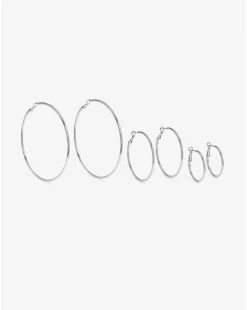 Mood Silver Polished Large Hoop Earrings - Pack Of 3