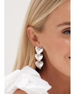 Mood Silver Polished Molten Heart Triple Drop Earrings