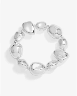 Mood Silver Polished Organic Pebble Stretch Bracelet