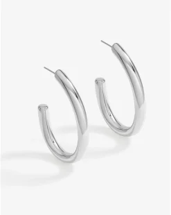 Mood Silver Polished Simple Large Hoop Earrings