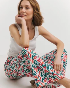 Multi Print Spun Viscose Pull On Wide Leg Trousers