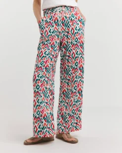 Multi Print Spun Viscose Pull On Wide Leg Trousers