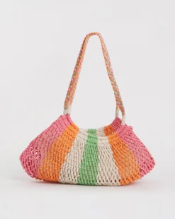 Multi-Stripe Crochet Shopper Bag